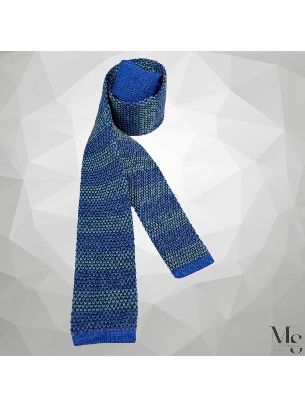BEAUTIFUL Blue Green Horizontal Stripe Wool Knit Tie Made In Italy 48”-2" EUC